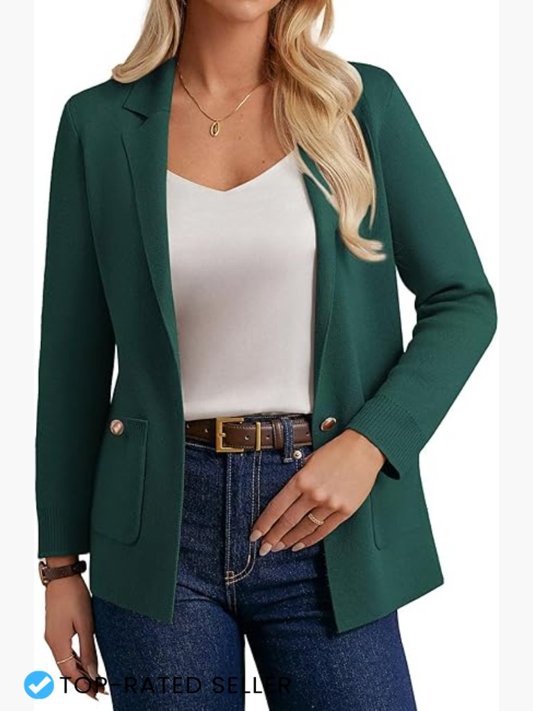 Knit Blazer Sweater Cardigan Open Front Lapel Business Casual Work Wear